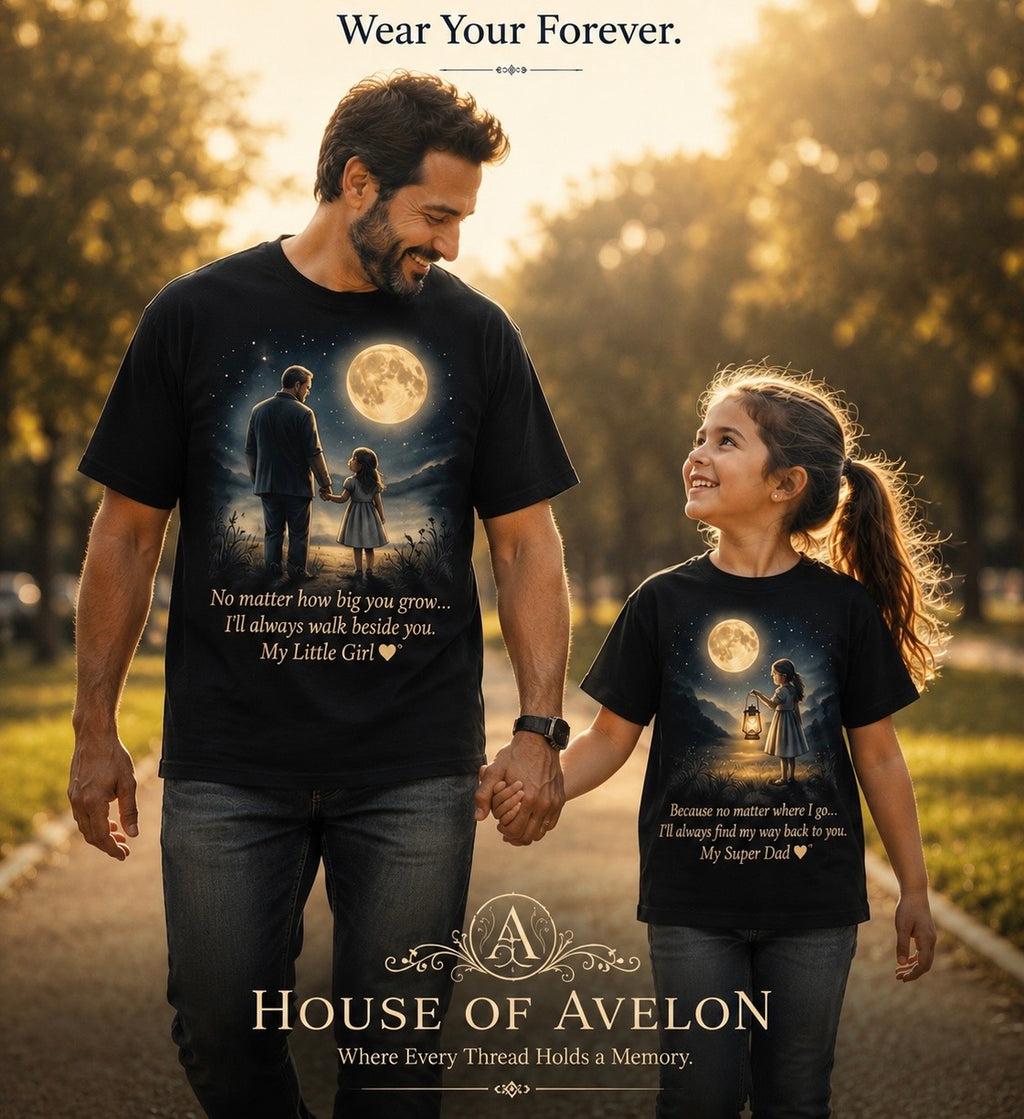 Daddy & Daughter Moonlight Bond – Matching T-Shirt Set| Girl's Crew Neck T-Shirt