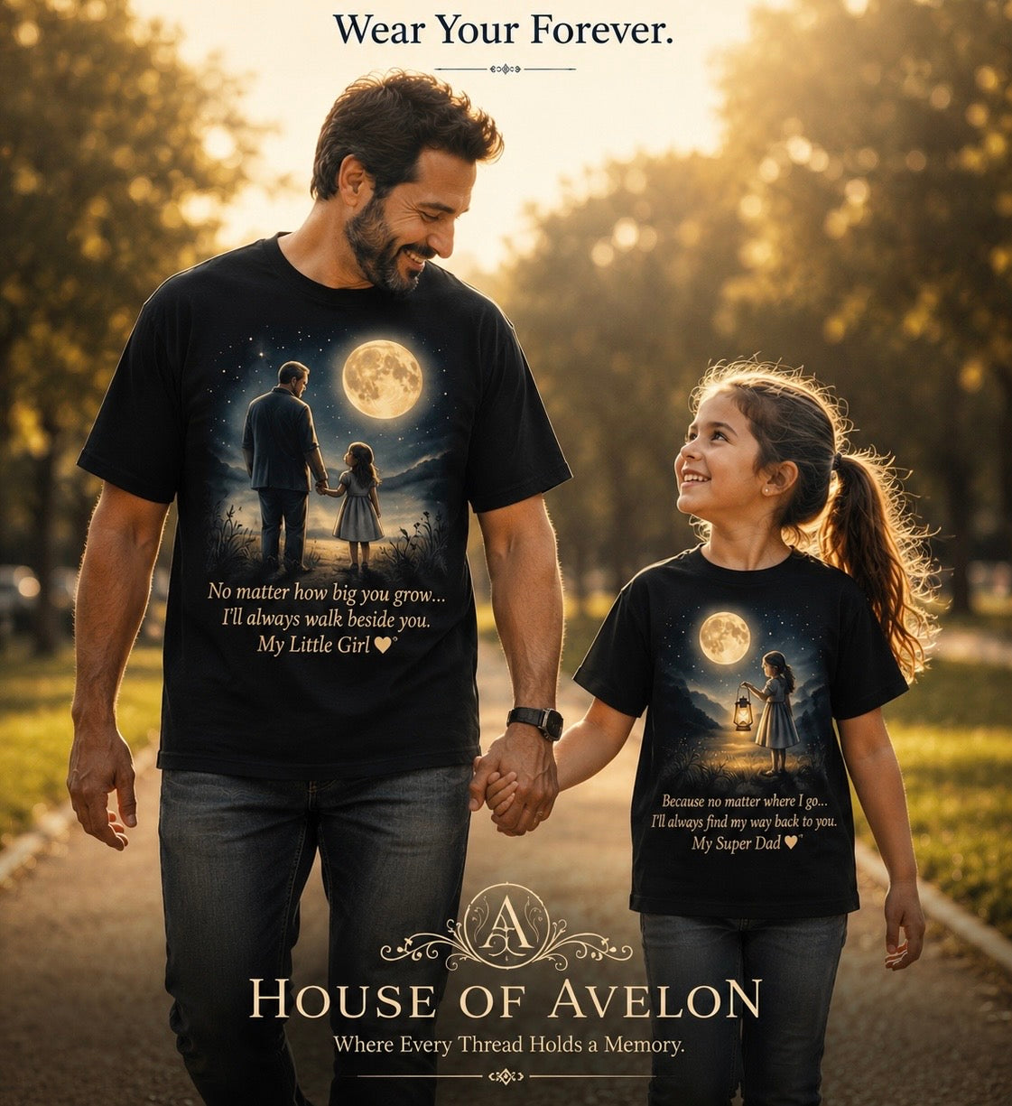 Daddy & Daughter Moonlight Bond – Matching T-Shirt Set| Girl's Crew Neck T-Shirt
